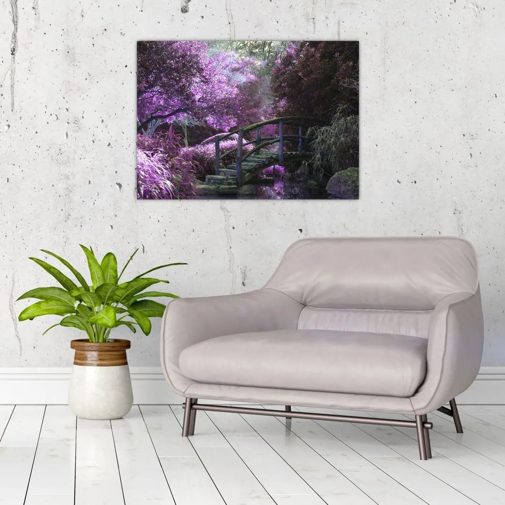 Sklenený obraz fialové záhrady (70x50 cm)