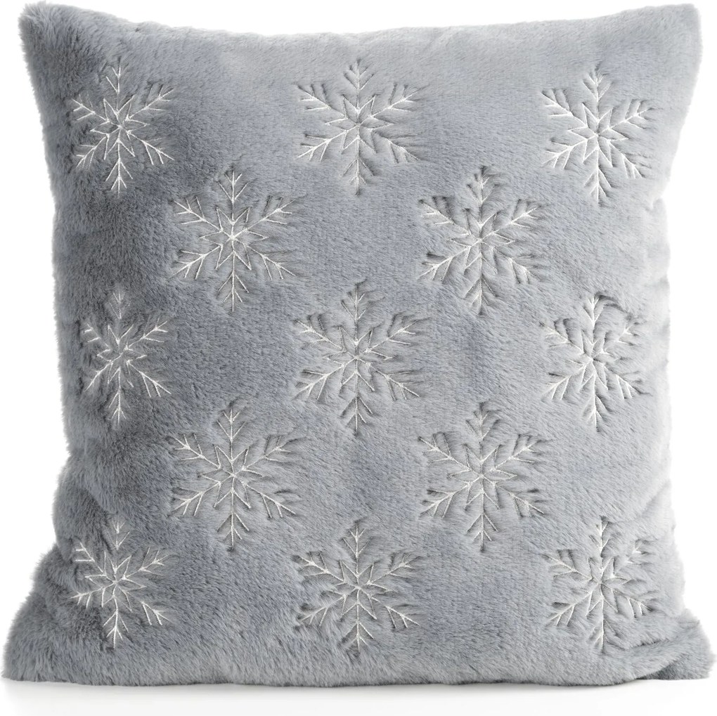 CHLPATÁ VIANOČNÁ DEKORAČNÁ OBLIEČKA NA VANKÚŠ SNOWY 45X45 CM SIVÁ