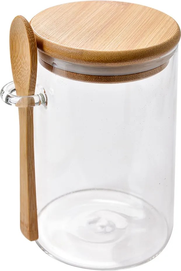 Sklenená úložná nádoba s viečkom a lyžičkou - 11*9*14 cm