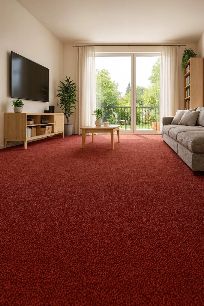 Tapibel, Koberec metráž Supersoft 110 červený, na mieru, šíře 4m, červená, ab (mriežka), detská izba