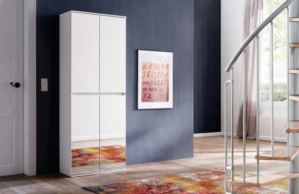 Zrkadlová viacúčelová skriňa s policami Mirror, 74 cm, biela