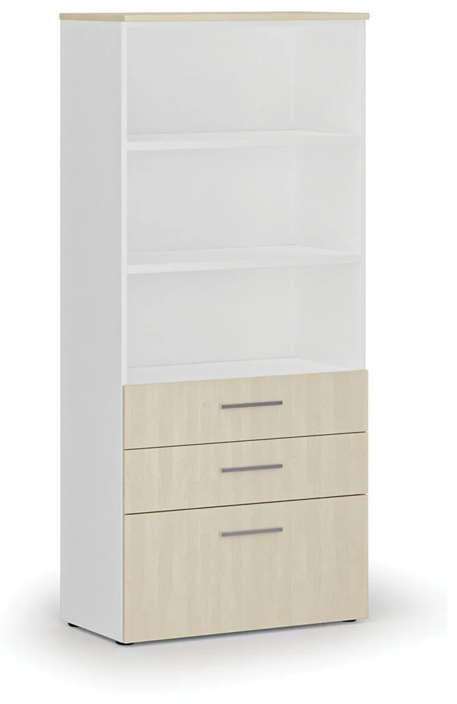 Kancelárska skriňa s kombinovanými zásuvkami PRIMO WHITE, 1781 x 800 x 420 mm, biela/breza