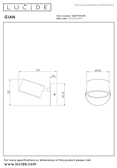 Lucide 44217/08/30 - LED nástenné bodové svietidlo GIAN LED/9W/230V čierne