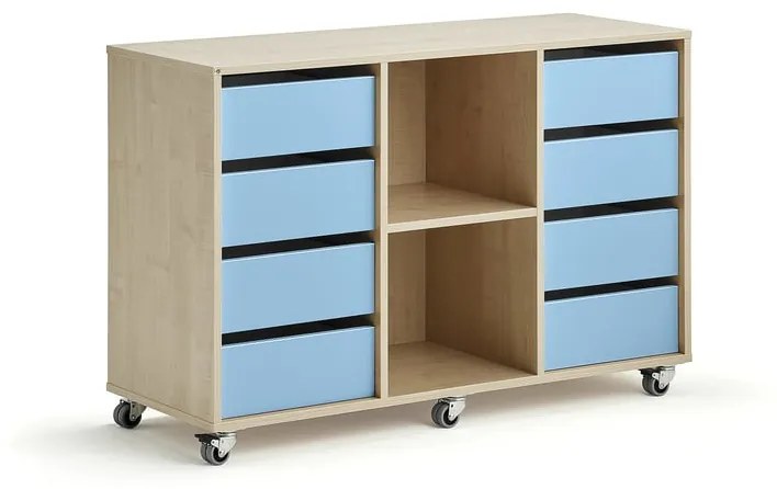Úložná skriňa CASPER, 8 zásuviek, 2 priehradky, breza, modrá