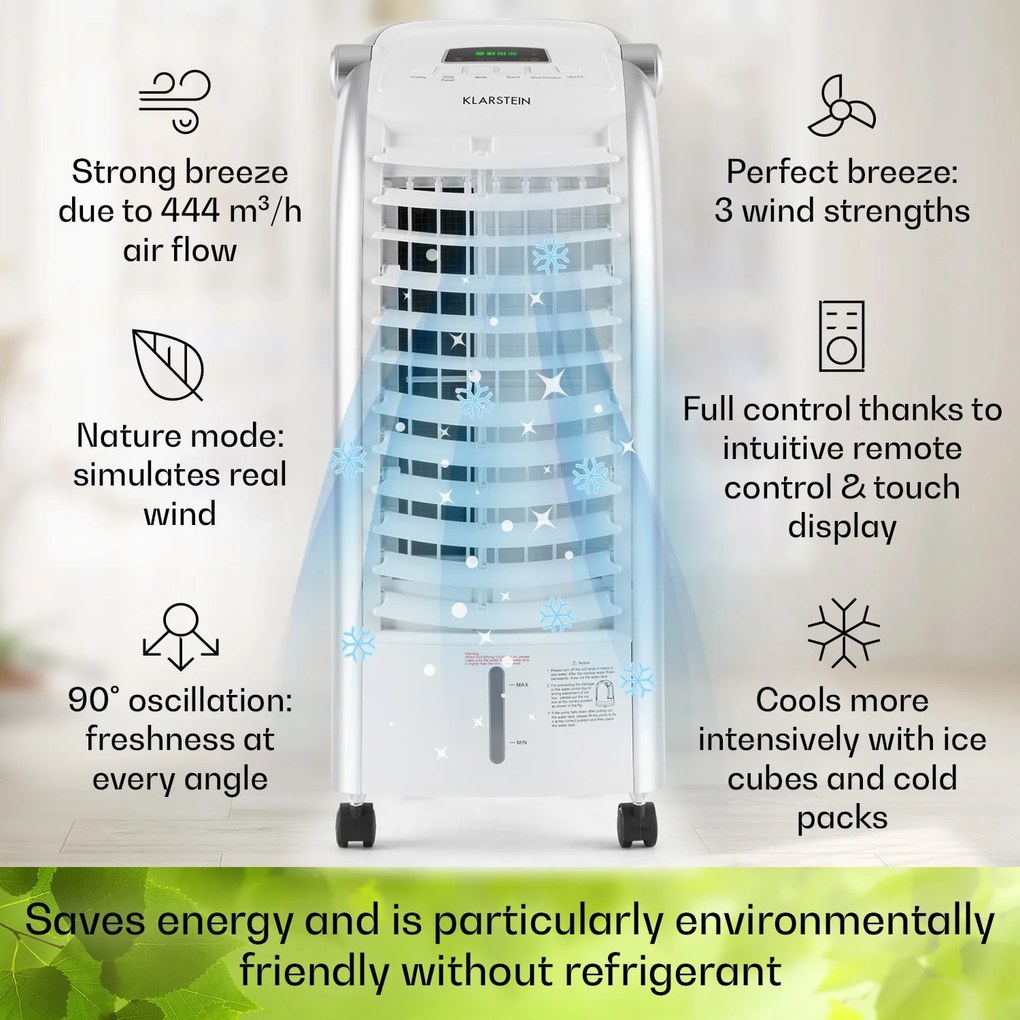 Klarstein Maxfresh, 4 v 1 ochladzovač vzduchu, ventilátor, 65 W, 6 l, diaľkový ovládač, 2 x chladiaci box