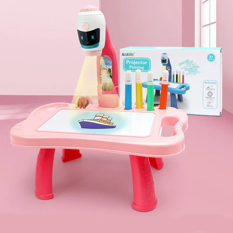 LEAN TOYS Mini projektorový stôl 2v1 s príslušenstvom – Ružový