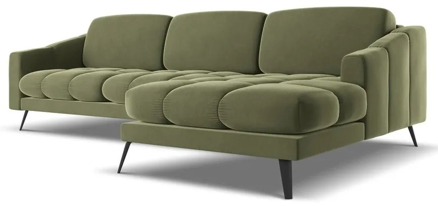 Zelená zamatová rohová pohovka (pravý roh) Nalu – Makamii