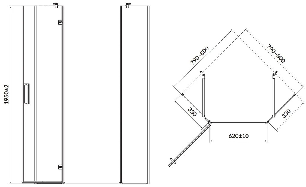 Cersanit Jota, 5-uhoľníkový sprchovací kút 80x80x195 cm, ľavé dvere, 6mm číre sklo, chrómový profil, S160-010