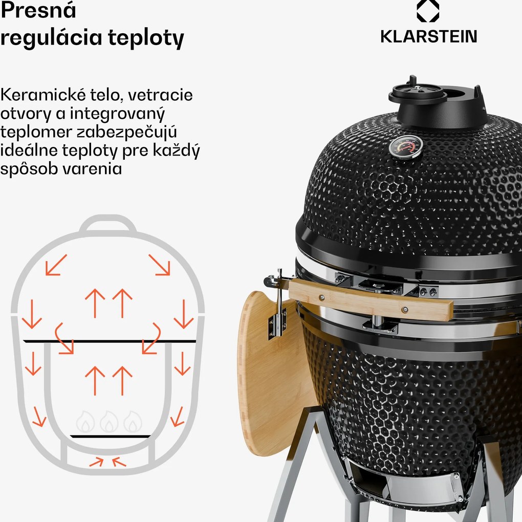 Klarstein Kingsize, kamado gril, keramický, 21", údenie, pomalé pečenie, nehrdzavejúca oceľ