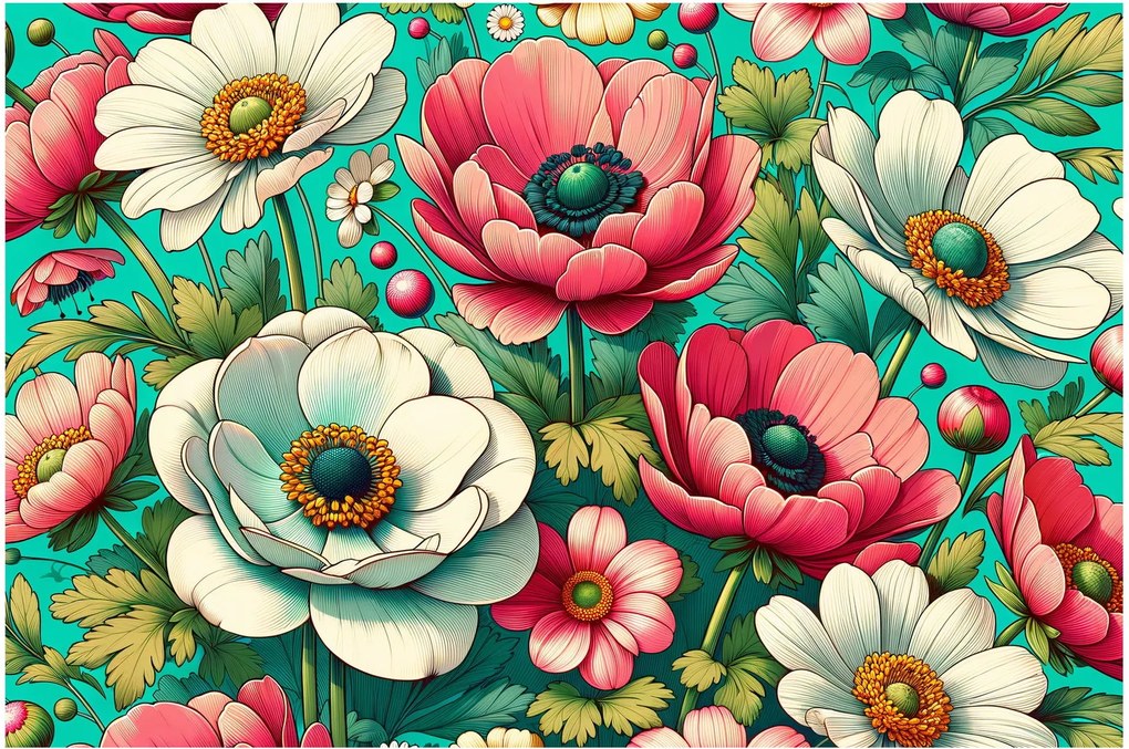 Obraz - Kvety na modrom pozadí (90x60 cm)