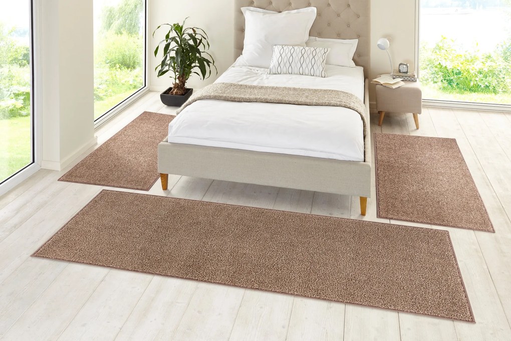 Hanse Home Collection koberce Spálňová sada Pure 102614 Brown - 3 diely: 70x140 cm (2x), 70x240 cm (1x) cm