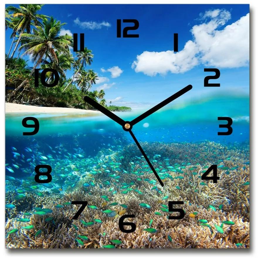 Sklenené nástenné hodiny štvorec Koralový útes pl_zsk_30x30_c-f_78236057