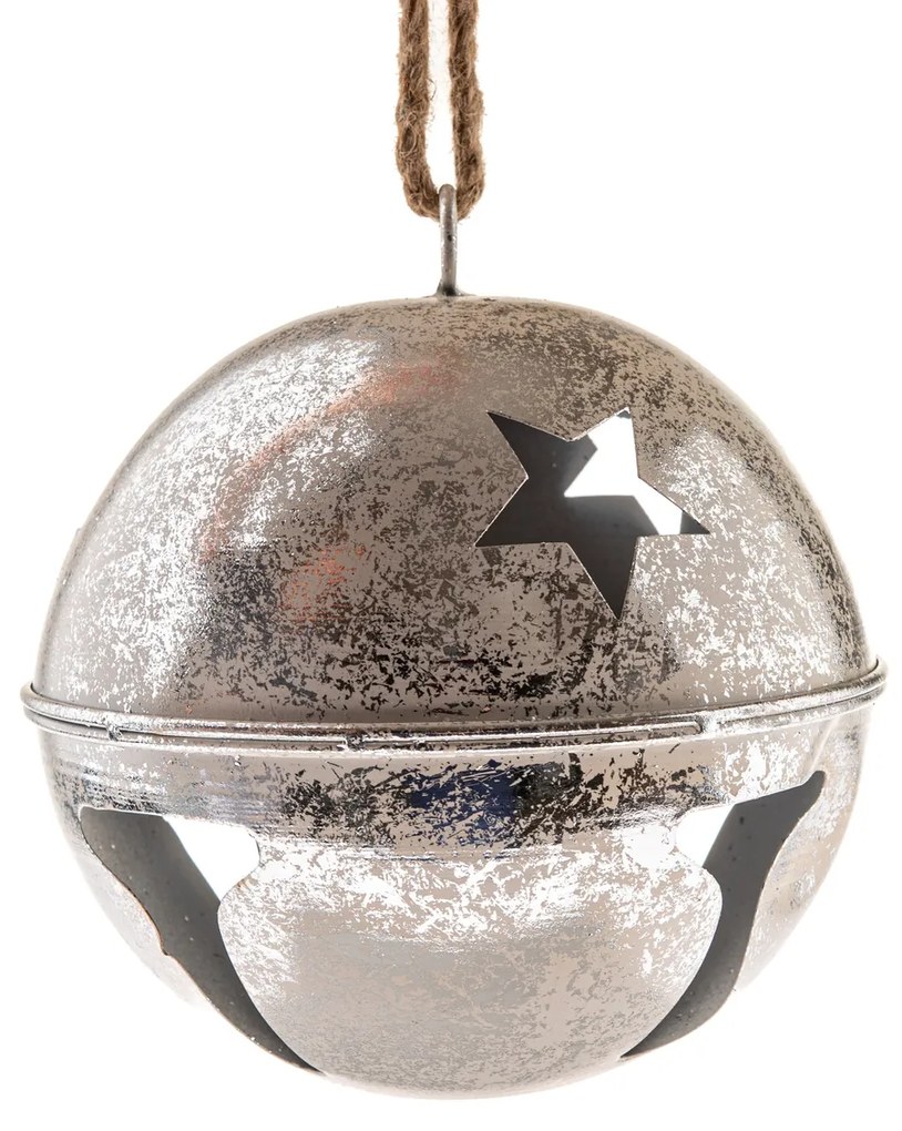 Kovová závesná rolnička pr. 15,5 cm, farba strieborná, rustik