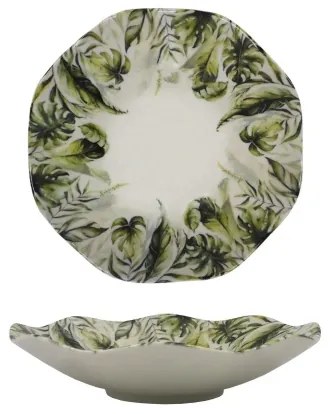 Porcelánová 18-dielna jedálenská súprava, biela/zelená