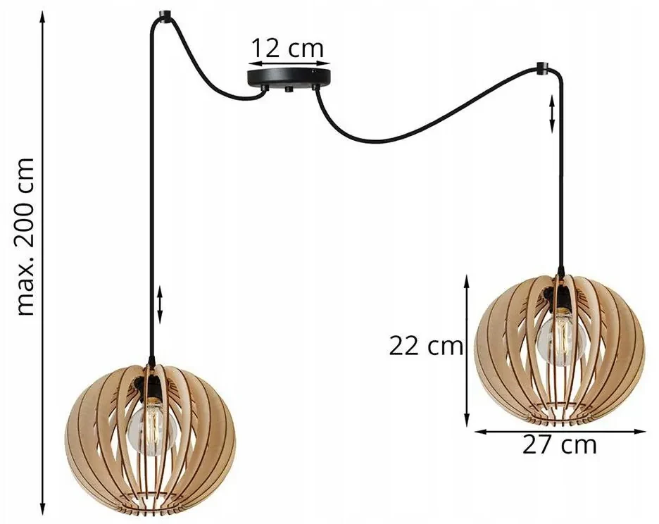 Závesné svietidlo Timber Spider 2, 2x drevené tienidlo