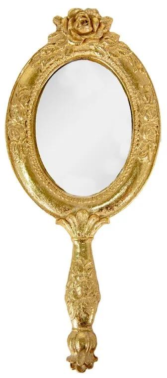 Zlaté antik príručné zrkadlo s ružami a patinou - 10*1*25 cm