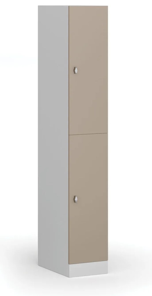 Šatníková skrinka S1 s úložnými boxmi, 2 boxy, 1850 x 300 x 500 mm, demont, otočný zámok, béžové dvere