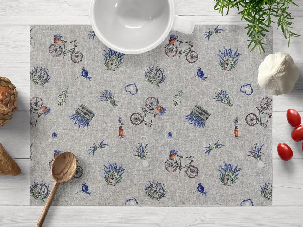 Biante Dekoračné prestieranie na stôl PML-097 Levandule a bicykle na sivom režnom 30x40 cm