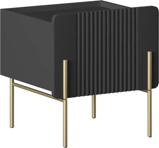 Nočný stolík Malmi 45 cm - čierny mat / zlatá