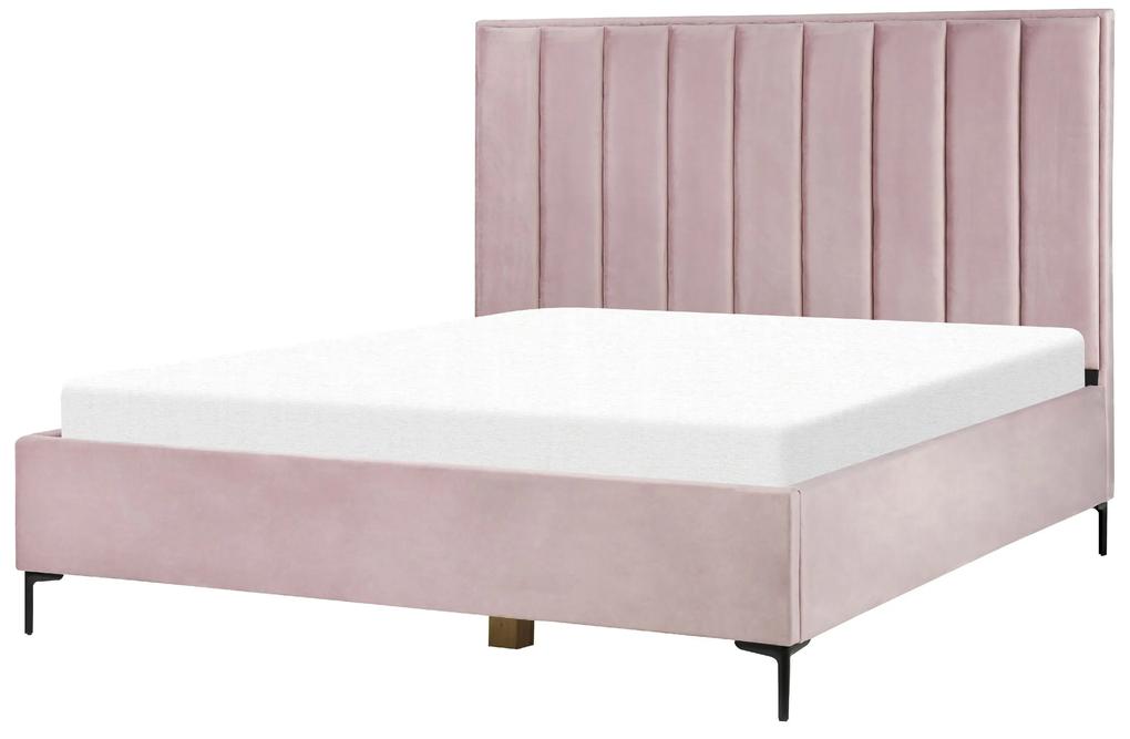 Zamatová posteľ s úložným priestorom 180 x 200 cm ružová SEZANNE Beliani
