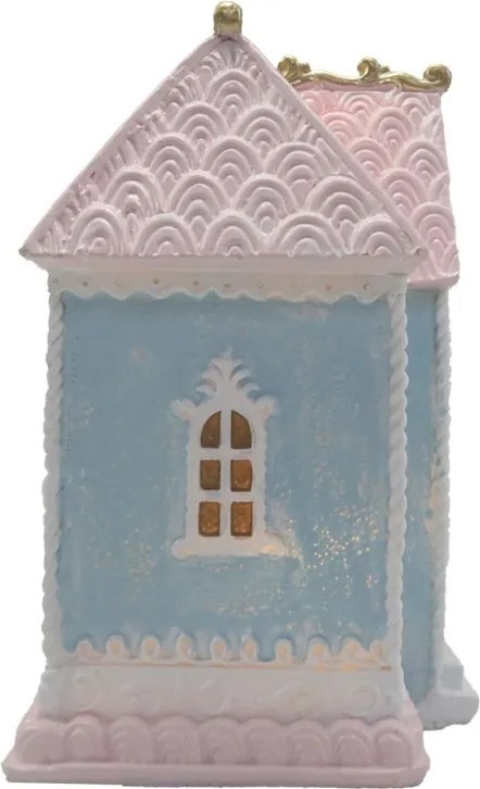 Modro-ružový svietiaci domček s ľad svetielkami - 12*9*15 cm
