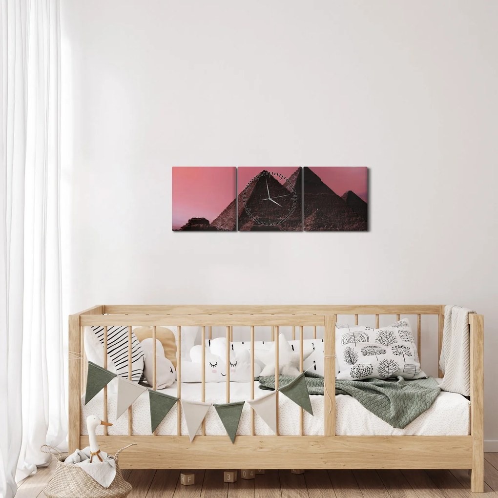 Obraz - Pyramídy Giza, Egypt (s hodinami) (90x30 cm)