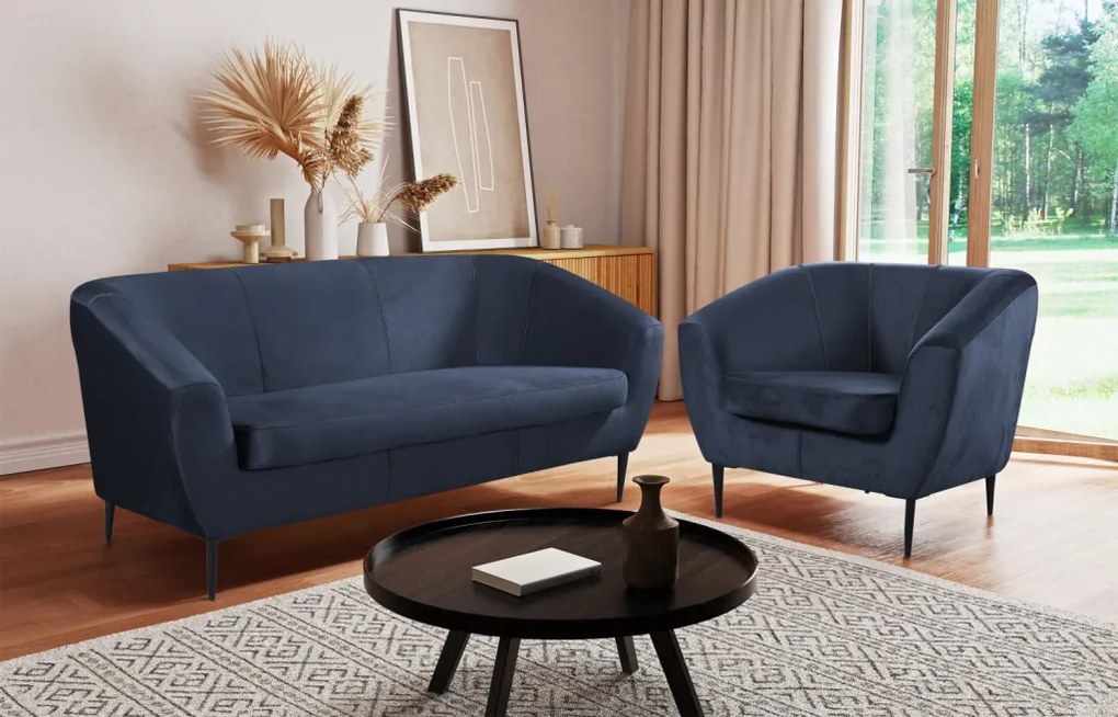 Trojmiestna pohovka Olivio, námornícka modrá zamatová látka