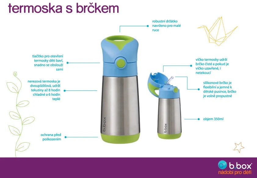 Termoska na pitie so slamkou 350 ml - modrá/zelená