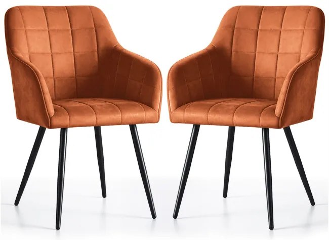 Sada dvoch jedálenských stoličiek LUXANO zamatové, medené / čierne nohy (2 ks)