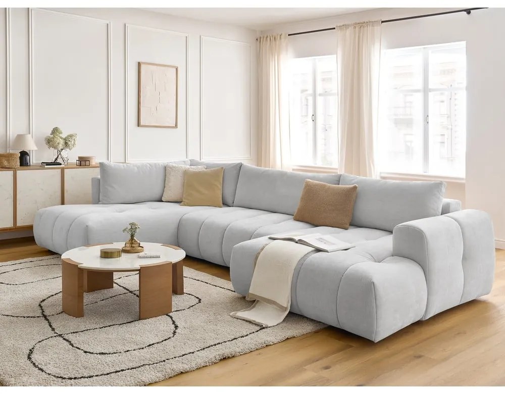 Svetlosivá rozkladacia/s úložným priestorom rohová pohovka (ľavý roh/do tvaru "U") Fuji – Bobochic Paris