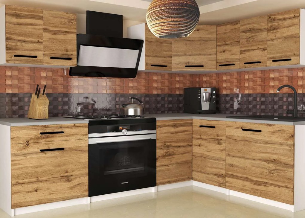 Kuchynská linka Belini 300 cm dub wotan s pracovnou doskou Armin2 TOR ARMIN2/2/WT/DW/0/B1