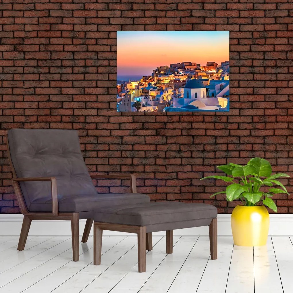 Sklenený obraz - Santorini pri zotmení (70x50 cm)