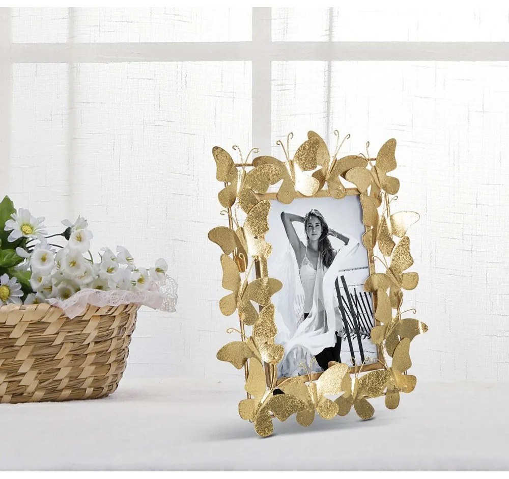 Kovový stojací rámček v zlatej farbe 28x30,5 cm Butterfly – Mauro Ferretti