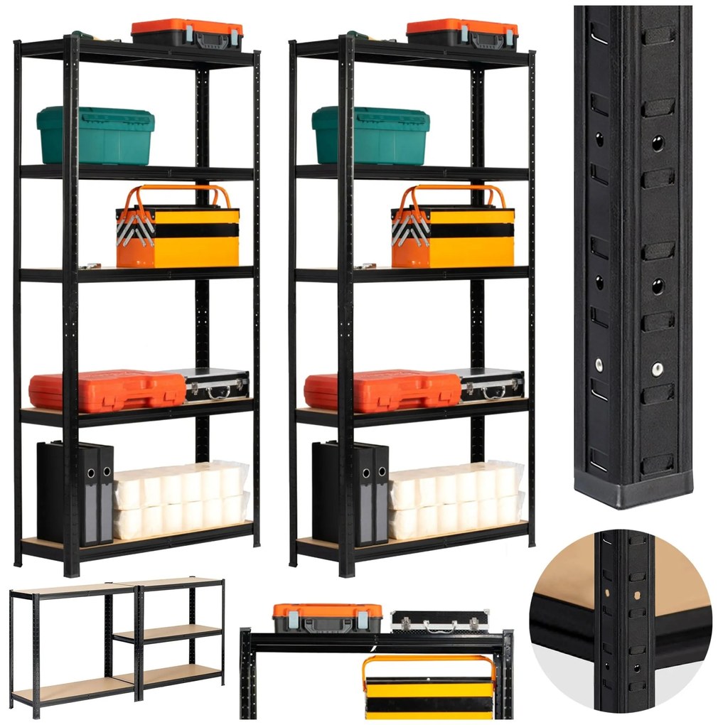 Sada 2 ks kovových regálů REGMET 90x30x180 cm černá