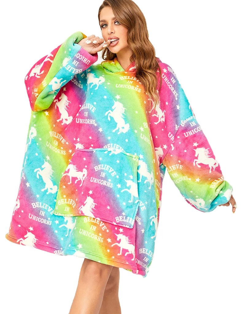 Baránková mikinová deka s rukávmi a kapucňou ALICORN farebná