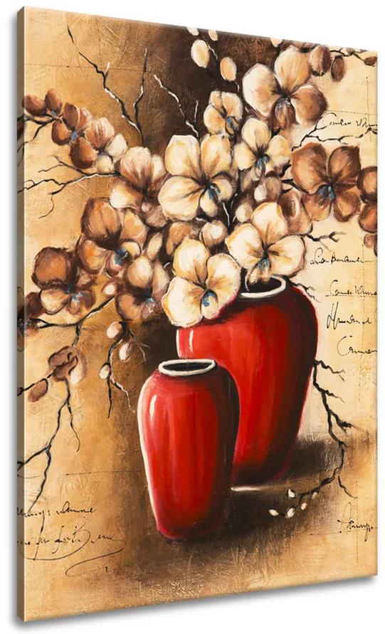 Gario Ručne maľovaný obraz Orchidei v červenej váze Rozmery: 100 x 70 cm