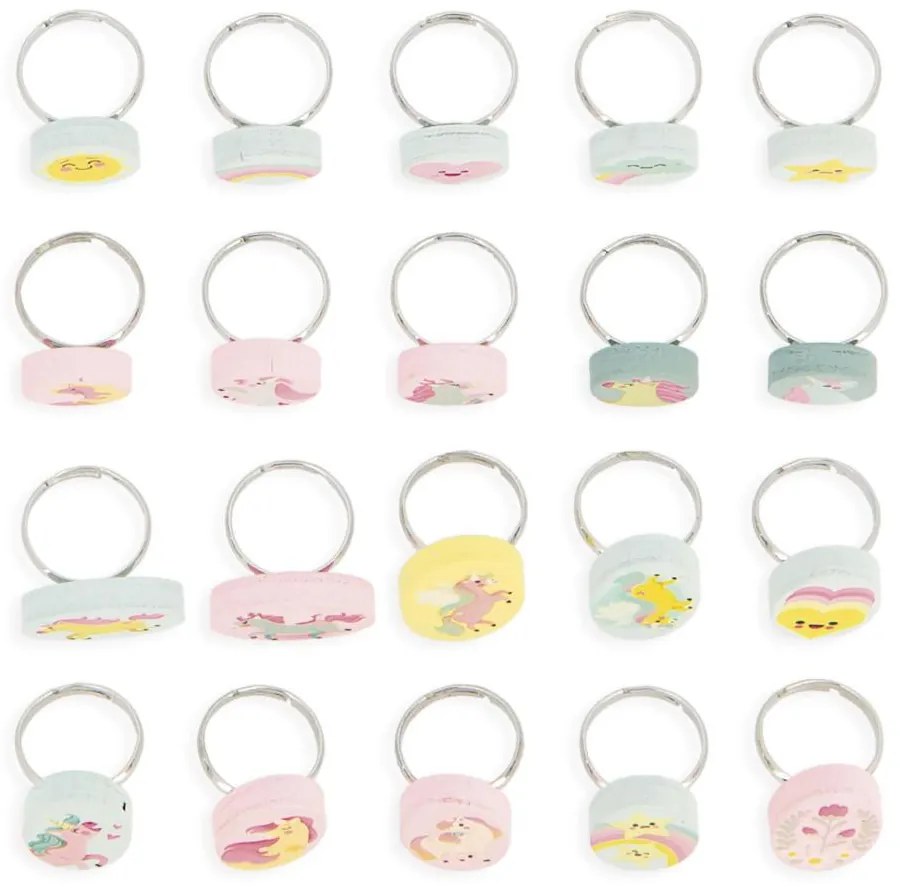 Súprava šperkov s jednorožcom - nastaviteľné prstienky - 20 ks