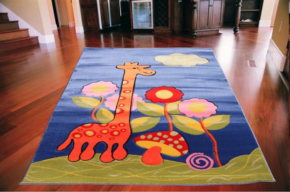 Detský koberec Žirafa modrý, Velikosti 125x160cm | BIANO