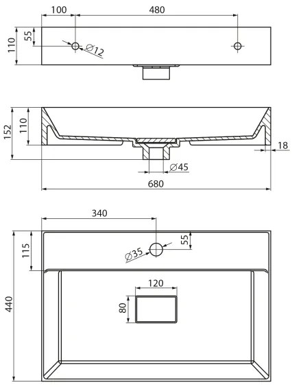 Sapho - Umývadlo na dosku GODIVA 68x44 cm mramor/biela