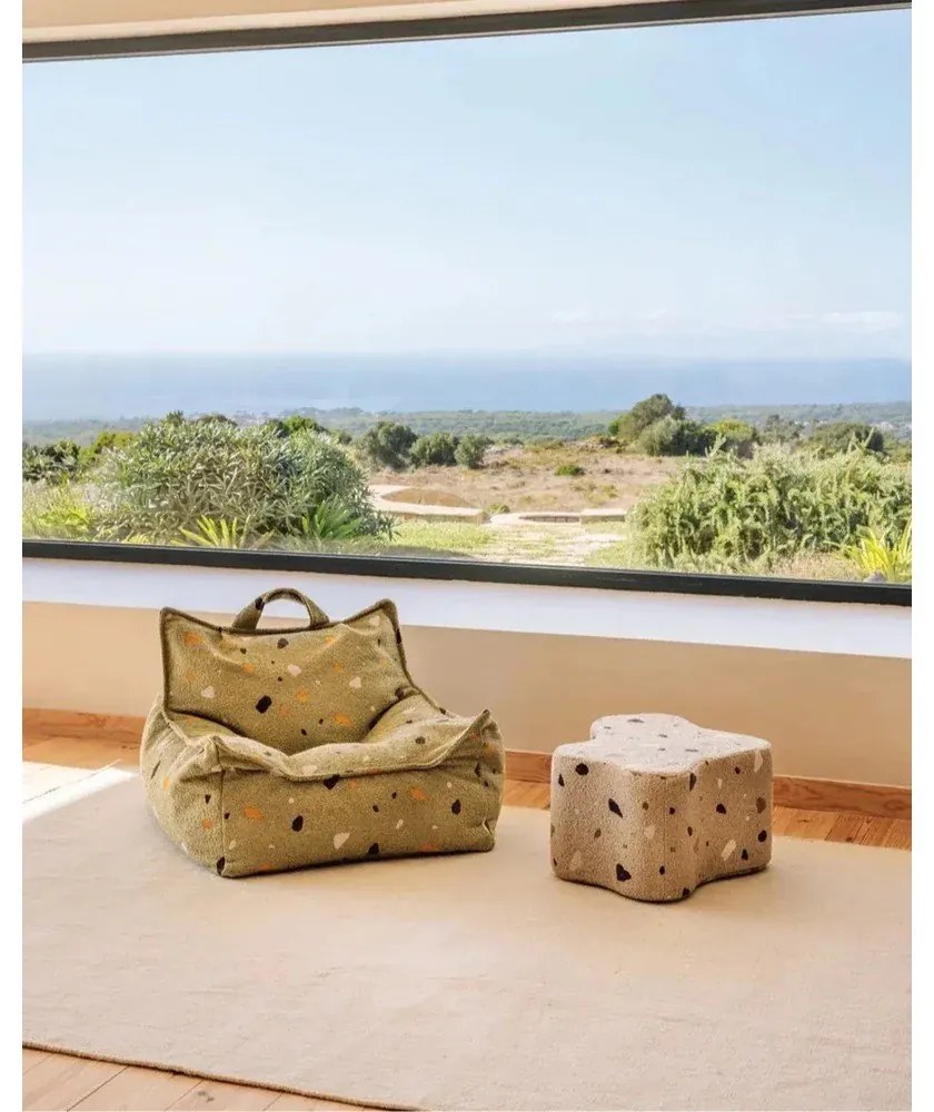 Svetlohnedý detský puf z textílie buklé/ženilkový Terrazzo Cloud – Wigiwama