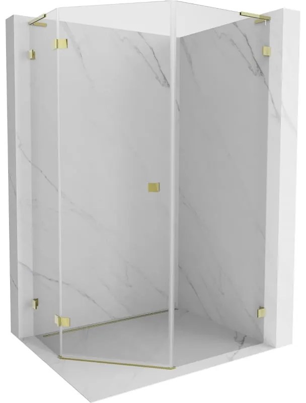 Mexen Lunar, L päťuholníkový sprchový kút naklápací doľava 80 x 90 cm, 8mm číre sklo, zlatý profil, 831L-080L-090P-50-00-L