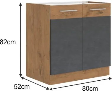 Drezová kuchynská skrinka Vega 80 ZL 2F BB - dub lancelot / sivá matná