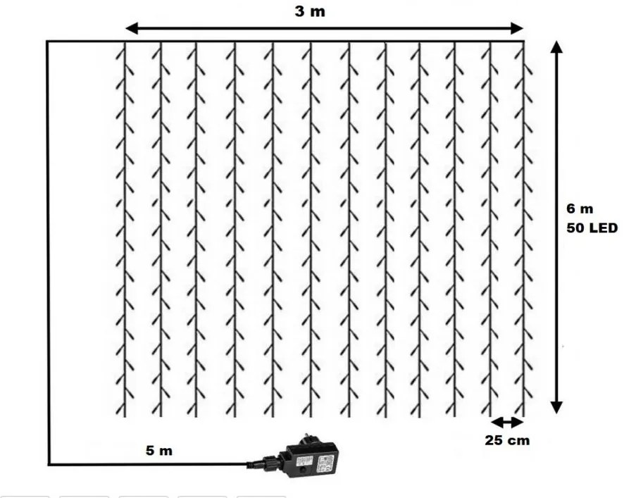 Vianočný svetelný záves - 3x6 m, 600 LED, teple biely