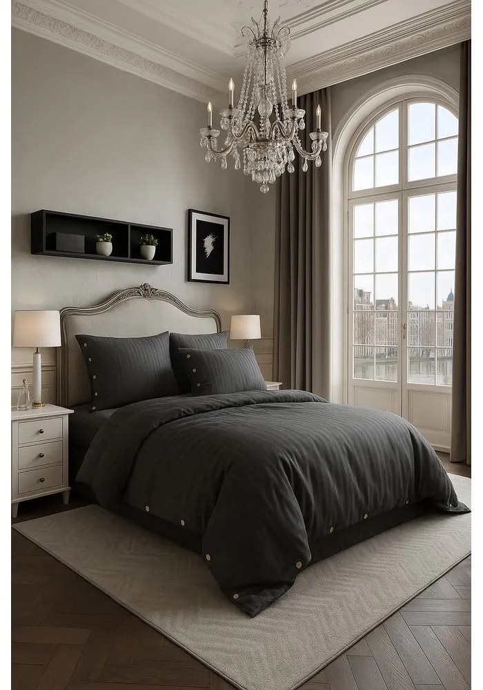 Tmavosivé obliečky na dvojlôžko/predĺžené z bavlny Renforcé 240x220 cm Como Striped – Mila Home Luxury