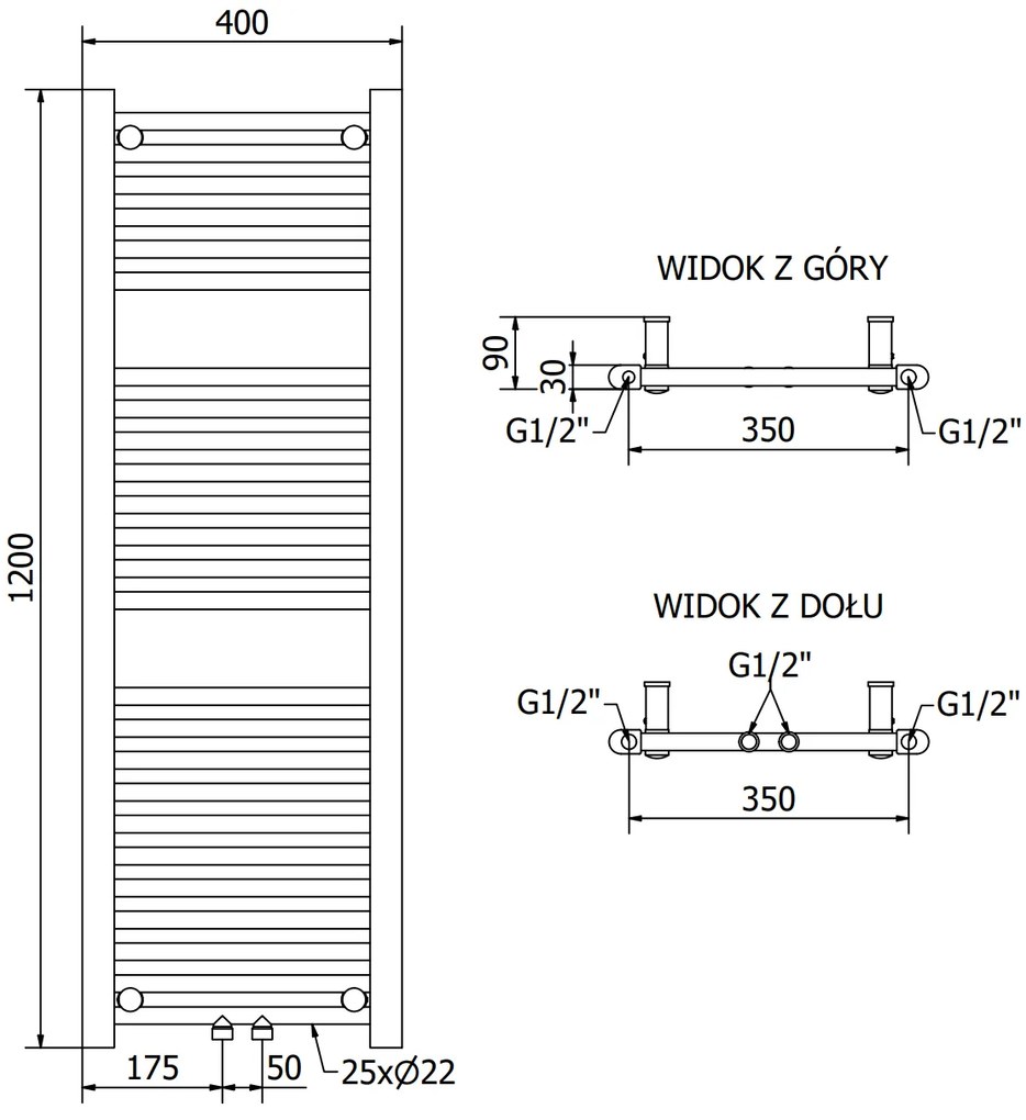 Mexen Mars, vykurovacie teleso 1200x400 mm, 346 W, zlatá lesklá, W110-1200-400-00-50