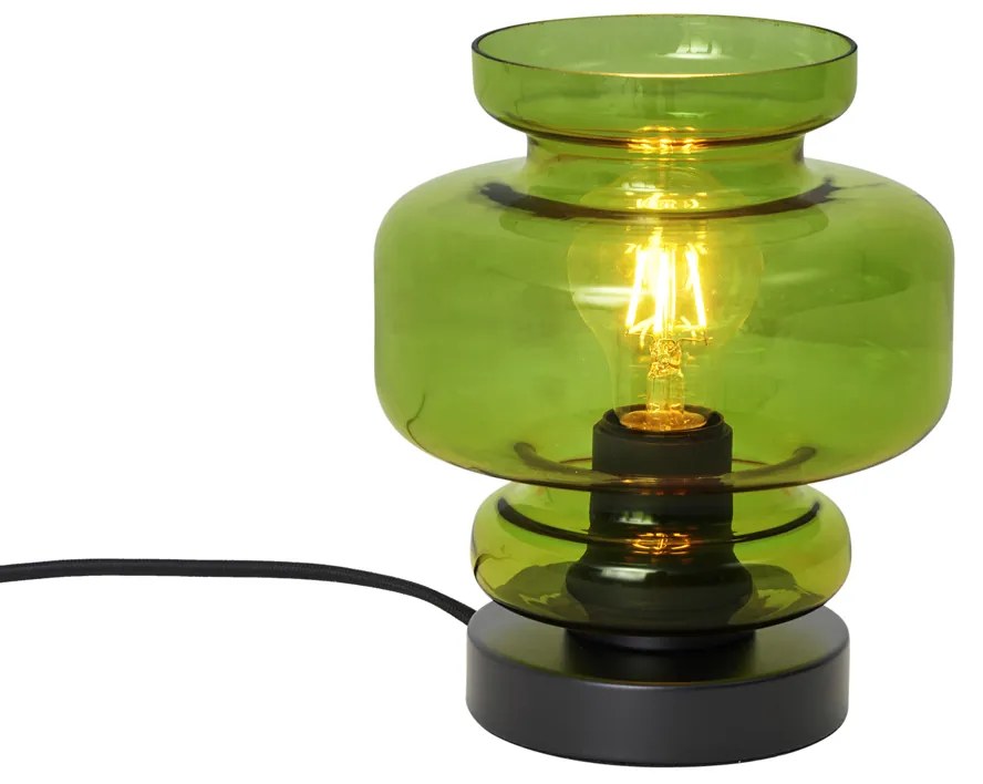 Retro stolná lampa čierna so zeleným sklom - Denise