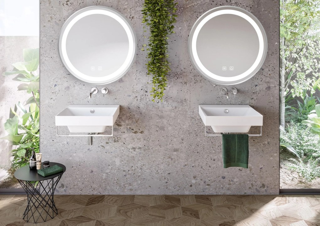 Kulaté dotykové zrcadlo s LED osvětlením MMJ 70 cm stříbrné