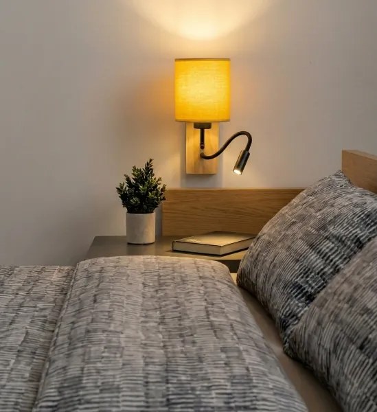 BRILAGI - LED nástenné svietidlo NUBILA WOOD 1xE27/25W/230V + LED/3W dub/čierna/žltá
