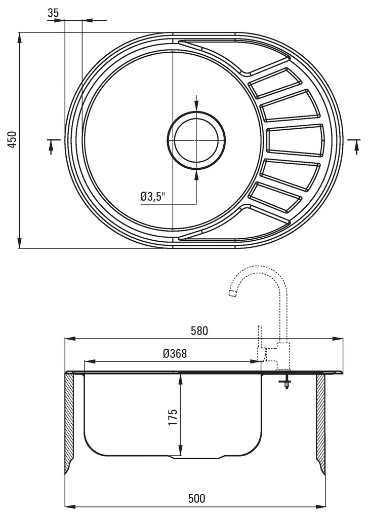 Deante Stock, nerezový drez na dosku 1-komorový Z/O 580x450x175 3,5" + sifón, vzor satyna, ZST_011C