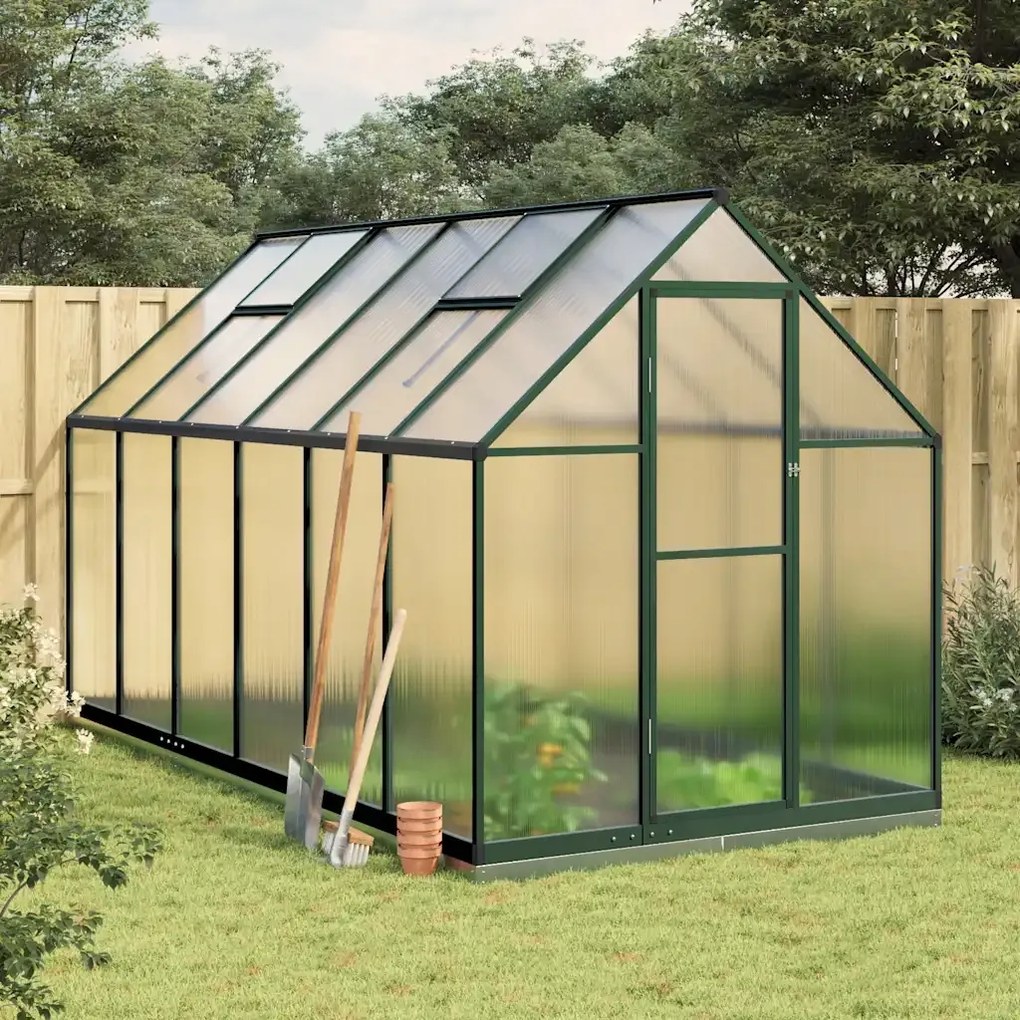 vidaXL Skleník so základovým rámom zelený 334x169x202 cm hliník